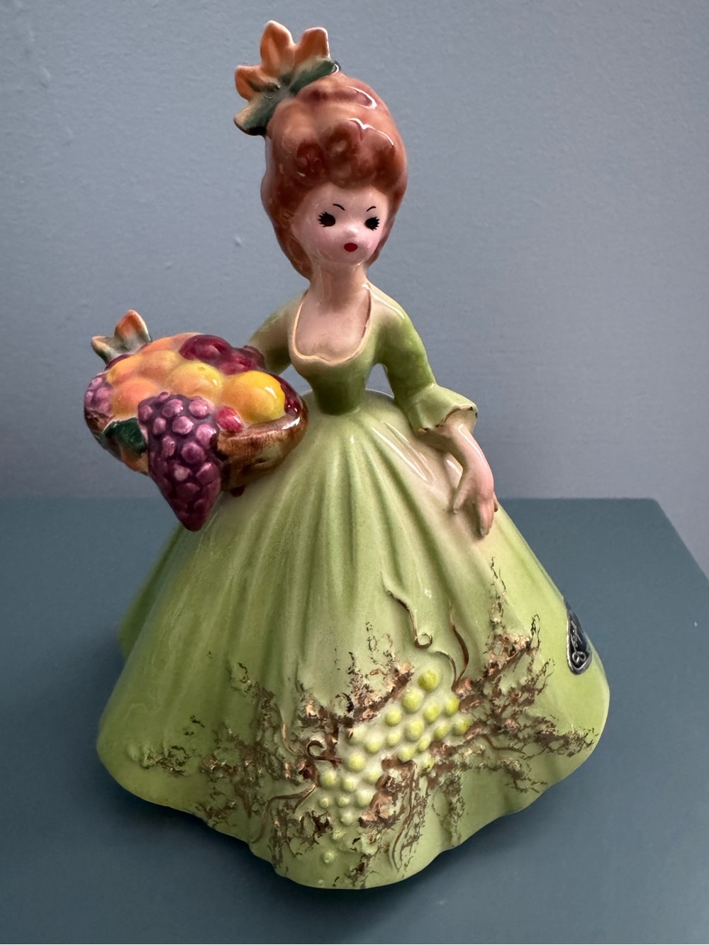 Vintage Josef Originals "Autumn" Four Seasons Figurine Green Dress Grapes 5.75"